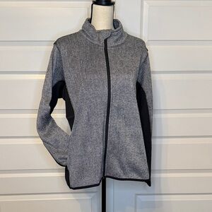 Andrew Marc Herringbone Mixed Media Active Wear Jacket in Gray and Black